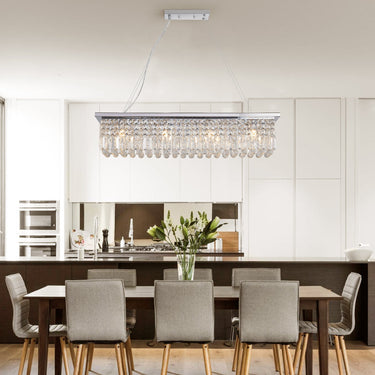 Modern Crystal Chandelier - 8-Light White Rectangle